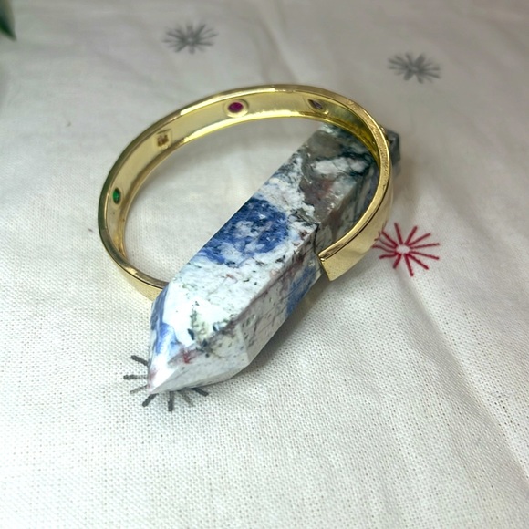 Gold Colored Crystal Bangle Cuff Bracelet - Picture 5 of 8